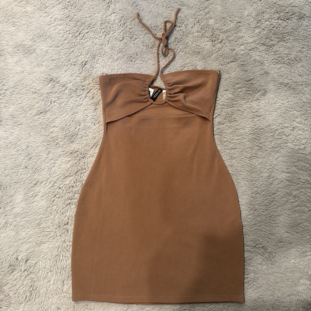 Divided Tan Strapless Bodycon Dress Cocktail